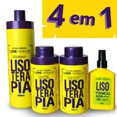 Kit Lisoterapia Progressiva Sem Formol Shampoo e Condicionador, Tonico Capilar 250ml 4x1