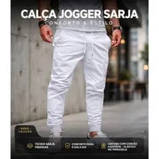 Calça Jogger Slim Sarja Elastano Cintura Elástica e Cordão Ajustável Moda Homem Elegante
