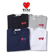 Pronta Entrega Primavera Verão Novo Estilo PLAY CDG Rei Kawakubo Camiseta Japonesa Bordado Coração Duplo Moda Combinável