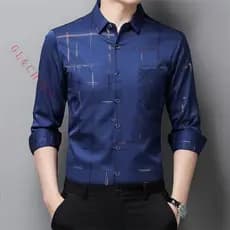 Camisa Masculina Xadrez GLCHENG 2024, Colarinho Alto, Formal, Manga Longa 434 I5LY