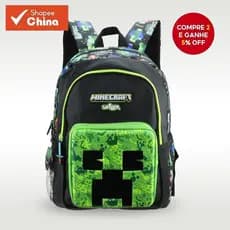 Mochila Escolar Infantil para Meninos, Preta e Verde Brilhante, Minecraft, Mochila de Ombro Coolie Tem Tem para Estudant