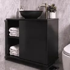Gabinete Suspenso Preto 1 Porta 2 Nichos c/ Cuba Sobrepor Preta Para Banheiro E Lavabo - Blue Moby