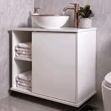 Gabinete Suspenso Branco Com 2 Nichos e 1 Porta Para Banheiro Mais Cuba de Sobrepor Branco/Cobre