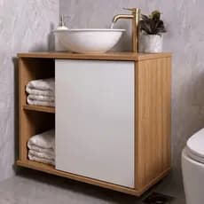 Gabinete Suspenso c/ Cuba Branca Sobrepor Banheiro Moderno 2 Nichos 1 Porta Branco Nature Blue Moby