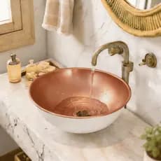 Cuba de Sobrepor de Fácil Instalação Para Banheiro e Lavabo Blue Moby Cor Branco/Cobre – Pia Moderna