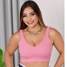 Cropped com decote V em Ribana , alças finas e acabamento com elástico – super confortávele moderno