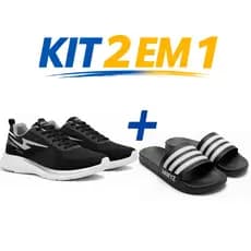 Kit Tenis Masculino Esportivo Academia Corrida Confortavel + Chinelo Sandalia Slide Macio Resistente