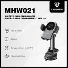 Suporte para Celular Carro com Carregamento Sem Fio 15W Rápido LENYES