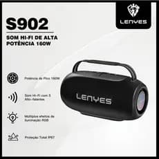 Caixa de Som Bluetooth 160W 3 Vias Grave Potente IP67 RGB TWS LENYES