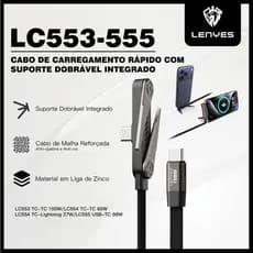Cabo Tipo C 100W Carregamento Rápido PD para iPhone e Android | 2 em 1 Carregador e Suporte LENYES