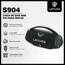 Caixa de Som Bluetooth Potente 120W IPX6 8h Bateria USB FM TWS Lenyes