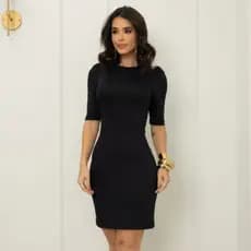 Vestido Curto Feminino Manga Princesa Elegante Básico Confortável