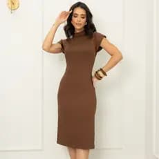 Vestido Feminino Gola Alta Midi Muscle Tee Fenda Bolso Funcional