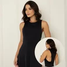 Vestido Feminino Longuete Costas Abertas Recorte Nadador Suplex Elegante