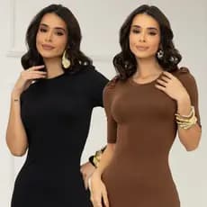 Kit 2 Vestidos Curto Tubinho Manga Princesa Elegante Justinho Básico