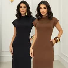 Kit 2 Vestidos Midi Elegante Moderno Fenda Muscle Tee Fashion Noite