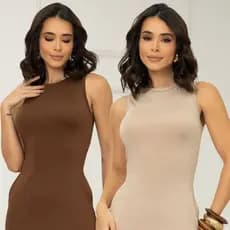 Kit 2 Vestidos Regata Midi Fenda Elegante Tubinho Verão Suplex Casual