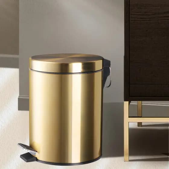 Lixeira Dourada Inox Com Pedal 3 litros Multiuso Com Balde Banheiro Escritório Cozinha
