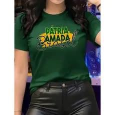 Camiseta Oversized Feminina Patria Amada Brasil 100% Algodão Moda Modelo Feminino