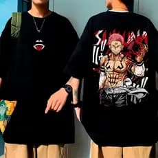 Camiseta oversized de algodão com estampa de anime, ideal fitness, modelo ninja Sukuna, unissex