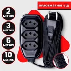 Extensão Elétrica 10 Metros - Bivolt 110/220 10A Tomada Tripolares Preta Resistente