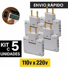 Adaptador tomada Articulado Dobrável 3 entradas 110V/220V Deslocado 10A Resistente Bivolt