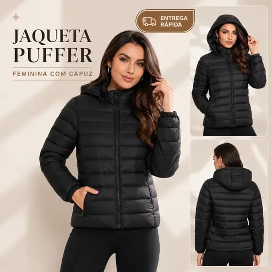 Jaqueta Puffer Feminino Casaco de Frio Impermeável Bobojaco Com Touca Removivel Intenso
