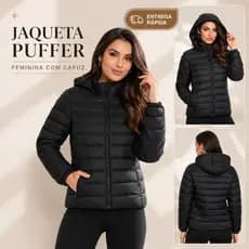 Jaqueta Puffer Feminino Casaco de Frio Impermeável Bobojaco Com Touca Removivel Intenso