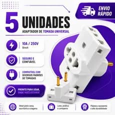 Adaptador T Tomada Benjamin 10A Pino Maciço T Resistente plug Tripolar universal 110/220v bivolt
