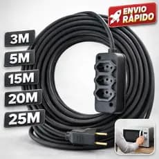 Extensão Elétrica CABO PP 2x2.5mm 20A/10A Resistente 3/ 5/15/20/25/30 (METROS)
