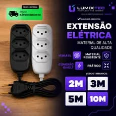 Extensão Elétrica 2, 3, 5 e 10 Metros Compacta Vários Tamanhos Resistente Durável