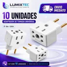 Adaptador de Tomada Quadrado 10A 20A Bivolt Benjamin Universal Resistente