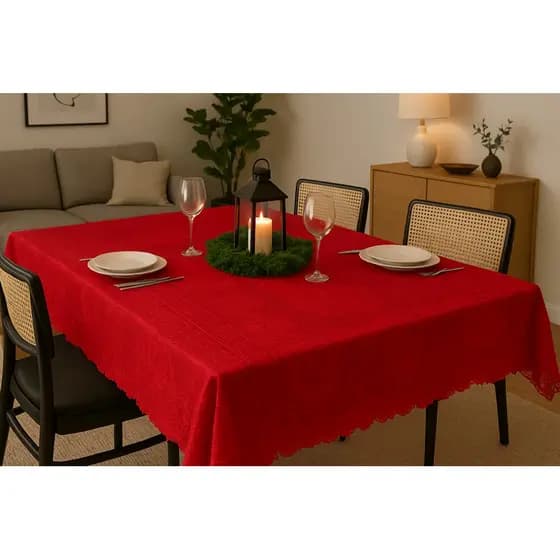 ✨ Toalha de Mesa de Renda Vermelha Luxo  (1,50m x 2,30m) ✨