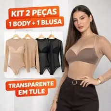 Kit 2 Peças Body + Blusa Tule Feminino Manga Longa Segunda Pele | Escolha a Cor