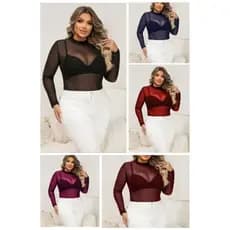 Body Tule Liso Transparente – Manga Longa | Várias Cores | Elegante & Confortável | Tam. PP ao M 34-38