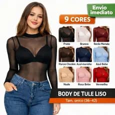 Body Tule Transparente Manga Longa Segunda Pele 9 Cores Tam. Único PP ao M 34-38 Envio Imediato