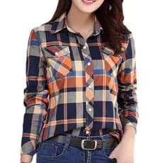 Nova Camisa Xadrez de Manga Longa para Primavera e Outono, Blusa Casual Feminina Solta e Elegante de Algodão L2Q1