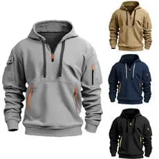Camiseta masculina de manga comprida com capuz, cor sólida, estilo com zíper para outono e inverno, jaqueta com bolso ca