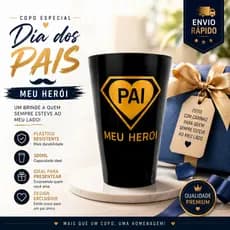 Copo Dia dos Pais Pai Meu Herói 300ml Presente Criativo em Plástico Resistente