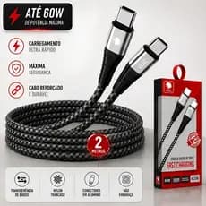 CABO USB NYLON TIPO-C A TIPO-C 60W DE 2 METROS AC220C
