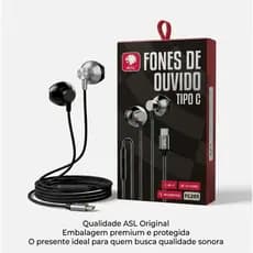 Fone de Ouvido com Fio ASL FC205 Entrada Type-C Microfone Embutido Som Estéreo e Nítido