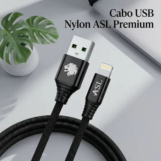 CABO USB DE NYLON REFORÇADO LIGHTNING PARA IPHONE 2.4A AC102L ASL