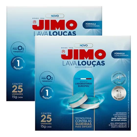 Kit 2 Lava-Louças Jimo Concentrado Multicamadas 25 Unidades Cada – Poder de Limpeza e Brilho Profundo