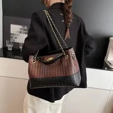 T Classy Commuter Bolsa Tote de tecido de grande capacidade Moda Casual All-Match Bolsa mensageiro de ombro com corrente