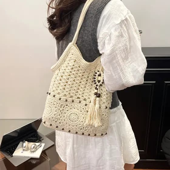 Bolsa de ombro nas axilas Bolsa de tecido Bolsa de crochê Bolsa de tecido estilo férias Bolsa de praia Bolsa Tote