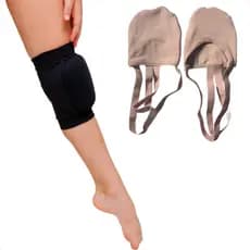 Kit Joelheira Acolchoada Preta e Sapatilha Bege para Ginástica Rítmica Artística Infantil Juvenil