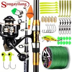 Sougayilang Vara De Pesca E Carretel De 2.1 M-3.6 Combo Marítima Telescópica Com Alça EVA Série 4000 Roda Giratória Isca