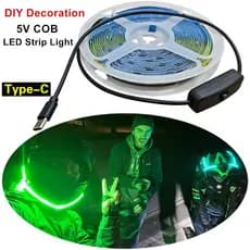 Luz De Tira LED COB Tipo C 5V Com Interruptor ON/OFF , Fita Dobrável Flexível Cortável Alimentada Por USB , Tiras De Con