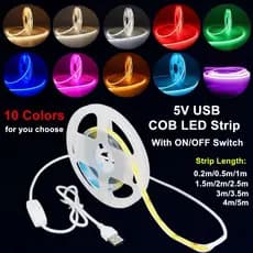 Fita LED COB USB 5V 320leds/m Com Interruptor ON/OFF 0.2m-5m Lâmpada De Flexível DIY TV Espelho Backlight Cozinha Sala A