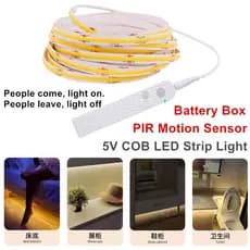 Luzes De Tira LED COB 5V Com Sensor De Movimento PIR , Atraso De Tempo Ajustável , Duas Maneiras De Fonte De Alimentação